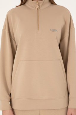 Женский свитшот на молнии с воротником-стойкой песочного цвета Неожиданная скидка в корзине - U.s. polo assn фото 6