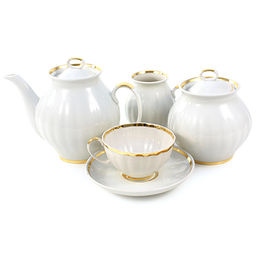 Сервиз чайный фарфоровый "Московский с лентой" 15 предметов на 6 персон, форма "Белый лебедь" (Россия)