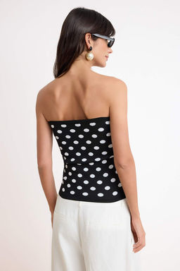 Siyah Straplez Puantiyeli Triko Bluz TWOSS26BZ00323 - Trendyolmilla фото 4