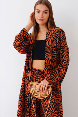 9338 Костюм из кимоно и брюк-палаццо терракотовый с принтом - Martichelli фото 5