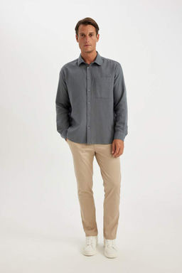 Хлопковая рубашка с длинными рукавами и воротником поло стандартного кроя - Defacto фото 2