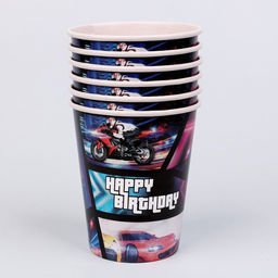 Стакан бумажный Happy Birthday, гонщик, набор 6 шт, 250 мл - Страна карнавалия фото 2