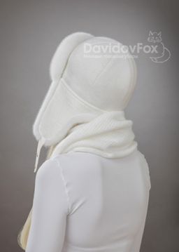 Комплект ушанка норка трикотаж белая косынка