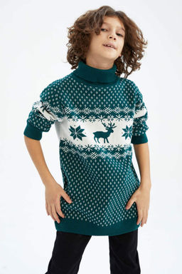 Свитер с воротником на рождественскую тематику для мальчика - Defacto фото 3