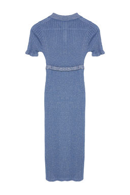 Mavi Midi Triko Merserize Gorunumlu Simli Elbise TWOSS24EL00852 - Trendyolmilla фото 7