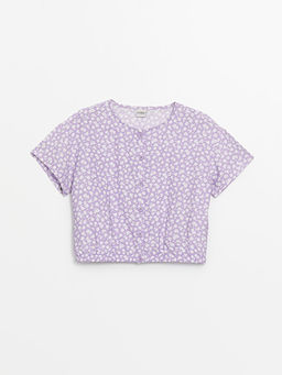 Bisiklet Yaka ?i?ekli K?z ?ocuk Crop Bluz