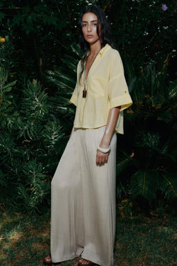 CROPPED LINEN BLEND SHIRT