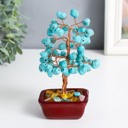 Бонсай декоративный «Денежное дерево с бирюзой», 60 камней, 16×7.5×5.5 см