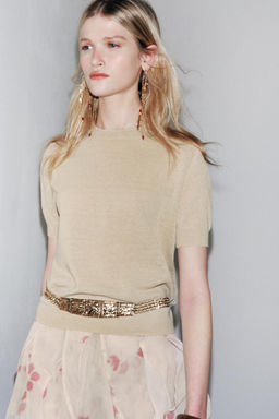 SHORT SLEEVE KNIT LINEN BLEND TOP - Zara фото 2