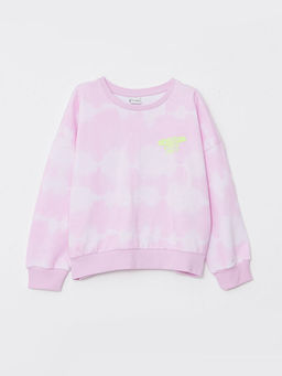 Bisiklet Yaka Bask?l? Uzun Kollu K?z ?ocuk Sweatshirt