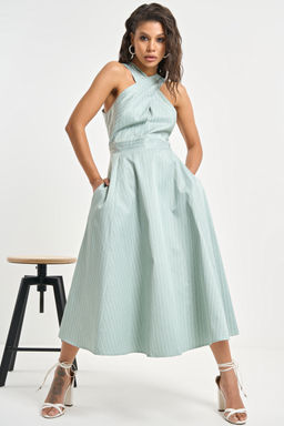 Сарафан хлопковый в полоску светло-зеленый