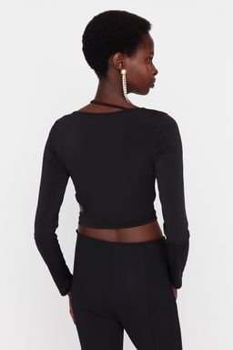 Trendyolmilla Siyah Cut Out/Pencere Detayl? Orme Bluz TPRAW23BZ00031  фото 5
