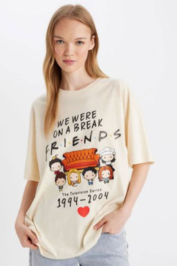 Coool Friends Oversize Genis Kal?p Bisiklet Yaka Bask?l? K?sa Kollu Tisort