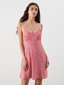 ?i?ekli Belden Oturtmal? Modal Kar???ml? Mini Elbise