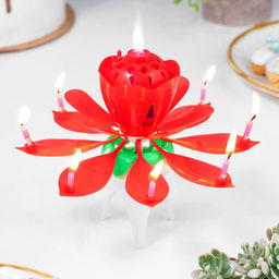 Цена за 2шт. Свеча для торта музыкальная Тюльпан, крутящаяся, красная, 14.5?6 см