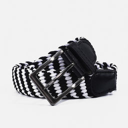 Ремень, ширина 3.5 см, резинка, пряжка металл, цвет чёрный/белый