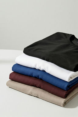 Siyah-Lacivert-Kahverengi-Vizon-Ekru Slim/Dar Kesim 5li Paket %100 Pamuk Tok T-shirt TMNAW20TS0243