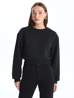 Bisiklet Yaka D?z Uzun Kollu Kad?n Kal?n Sweatshirt