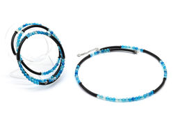 Колье чокер и браслет с агатом тонированным шарик 4мм цв.лазурный, 44см, 19см