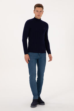 Erkek Slim Fit Yar_m Bal_k__ Yaka Lacivert Kazak - U.s. polo assn фото 4