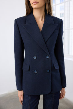 Lacivert Kase Bal?ks?rt? Kruvaze Kapama Normal Kal?p Dokuma Blazer Ceket TWOAW26BC00037 - Trendyolmilla фото 3