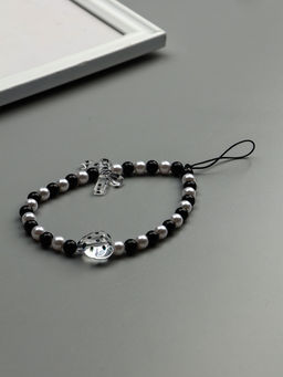 Брелок на карабине "Бант и сердце" черно-белый 14,5 см