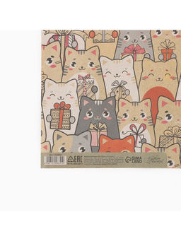 Цена за 2 шт. Бумага упаковочная крафт «Котики с подарками», 1 лист, 70×100 см