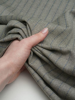 Шерсть костюмная Елочка-полоска цв.серо-бежевый с зеленым оттенком, ш.1.55м, шерсть-65%, п/э-35% - Купава фото 2