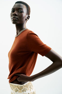 BASIC PLAIN KNIT SHORT SLEEVE TOP - Zara фото 15