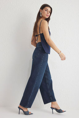 Koyu Mavi Yuksek Bel Baggy Jeans TWOSS25JE00153 - Trendyolmilla фото 2