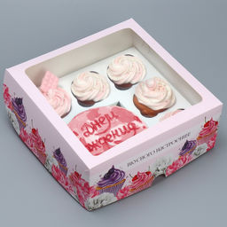 Цена за 5 шт. Коробка для капкейков и бенто-торта, кондитерская упаковка Вкусного настроения, 25?25?10 см