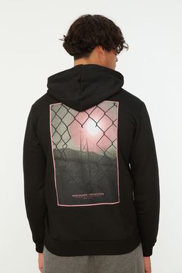 Siyah Regular/Normal Kesim Kapusonlu S?rt Bask?l? Sweatshirt TMNAW21SW0514