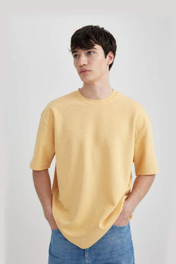 Футболка оверсайз с круглым вырезом из плотной ткани с короткими рукавами - Defacto фото 4