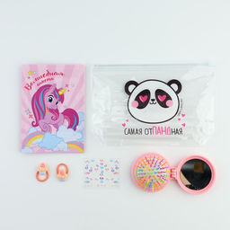 Набор Самая отПАНДная, косметичка, расчёска, наклейки для ногтей, 2 резинки, анкета для девочек А6, МИКС