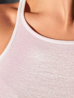 Топ с закрытым декольте из хлопка с эластаном в рубчик с матовым покрытием металлик - Vilatte фото 3