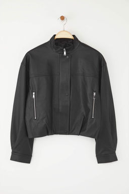 Siyah Oversize Kal?p Suni Deri Ince Ceket Mont TWOAW26MO00034