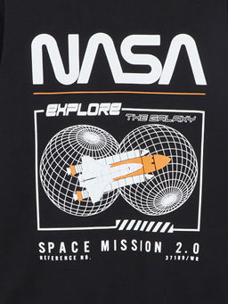 Bisiklet Yaka Nasa Bask?l? Uzun Kollu Erkek ?ocuk Sweatshirt