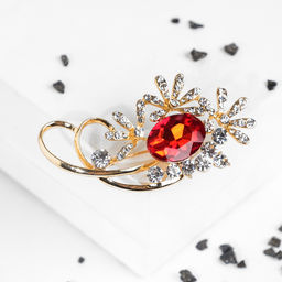 Брошь «Императрица» лакшери, цвет красно-белый в золоте