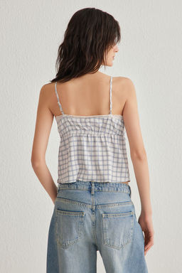 Cok Renkli Ekose Ask?l? Saten Baglama Detayl? Crop Dokuma Bluz TWOSS25BZ00056 - Trendyolmilla фото 5