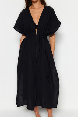 Bej Kusakl? Maxi Dokuma Y?rtmacl? Muslin Plaj Kimono&Kaftan TBESS23KM00019 - Trendyolmilla фото 13