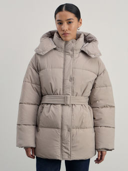 Куртка стеганая с капюшоном на поясе / Zarina  фото 3