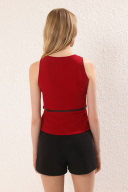 Trendyolmilla Siyah Kemerli Fitted/Vucuda Oturan Orme Bluz TWOSS25BZ00022  фото 4