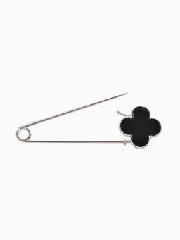 Цена за 2 шт. Булавка "Клевер" L=7,5 см, цвет чёрный в серебре