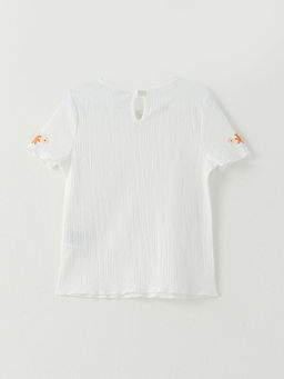 Bisiklet Yaka Bask?l? K?sa Kollu K?z ?ocuk Ti??rt - Waikiki фото 2