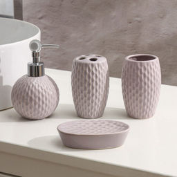 Набор для ванной Доляна Рельеф,4пр.(дозатор - 300мл., мыльница, 2 стакана) керамика арт. 3025947