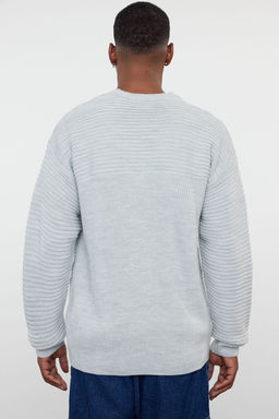 Gri Unisex Oversize Bisiklet Yaka Duz Triko Kazak TMNAW25KZ00004