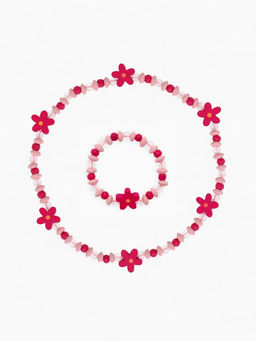 Цена за 2 шт. Набор детских украшений Выбражулька «Цветочки», 2 предмета: бусы, браслет d=6 см розовый