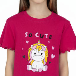 Сорочка для девочки темно-малиновая единорожка 818 (122, 64)