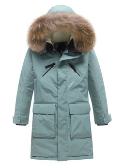 Куртка парка зимняя подростковая для мальчика с капюшоном и мехом цвета хаки 9447Kh