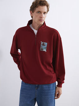 Dik Yaka Bask?l? Erkek Sweatshirt